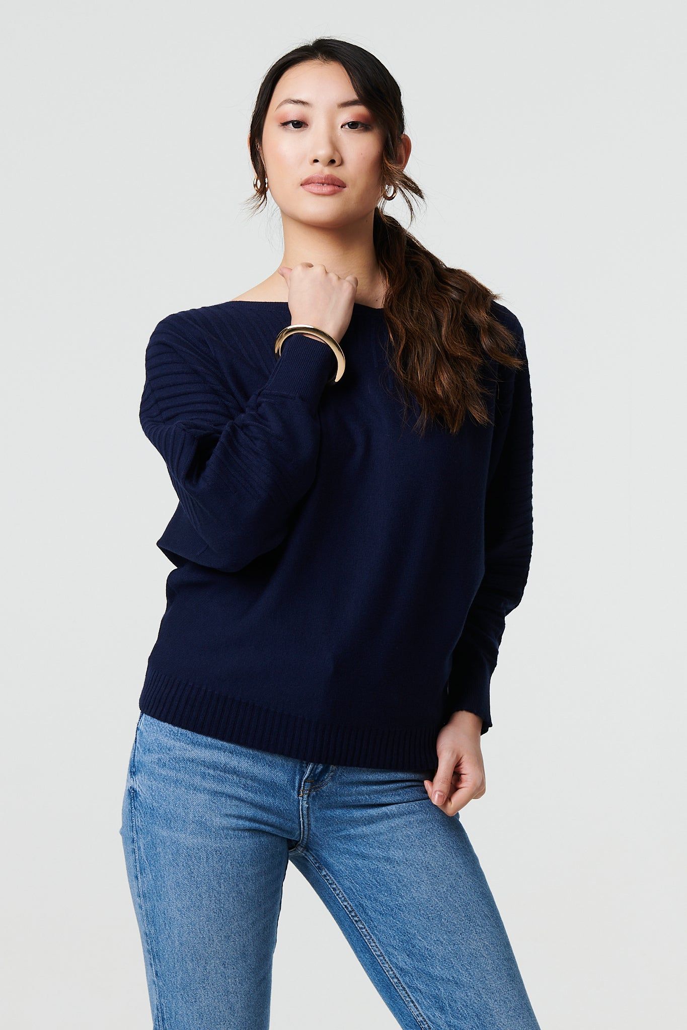Izabel London Stripe Texture Boat Neck Boxy Fit Jumper
