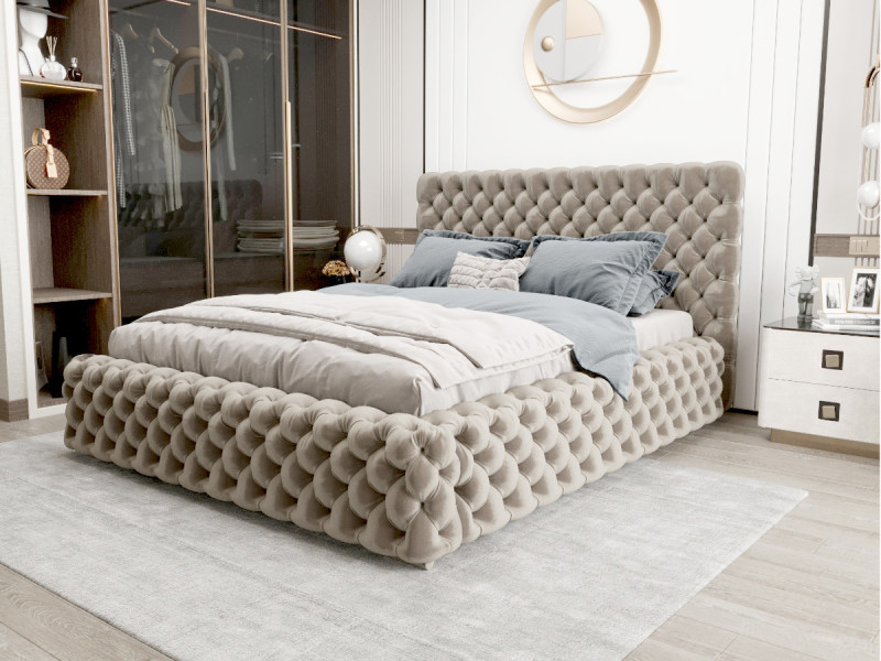 Łóżko Styl Chesterfield Figo Extra Beżowe Stelaż Metal 180