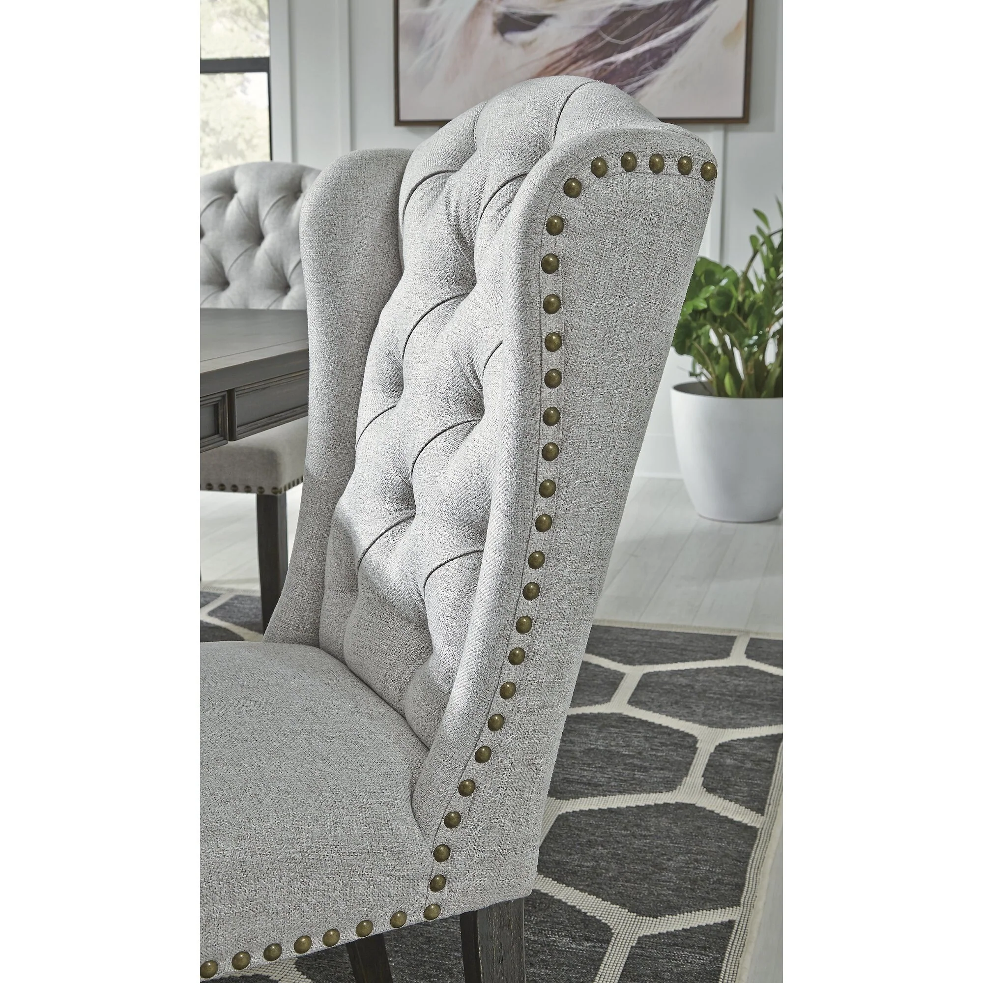 Jeanette Grey Button-tufted Wingback Dining Chair (Set of 2) - Standard