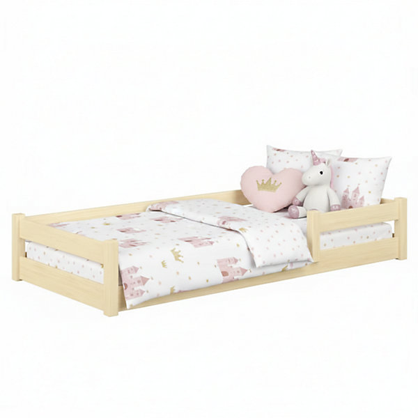 Lit bas Nordi 140x70 - Montessori bois naturel, lit enfant avec barreaux