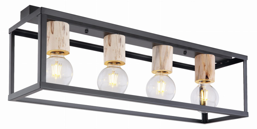 Lampa sufitowa czarna-jasne drewno RETRO 4xE27x40W Candellux