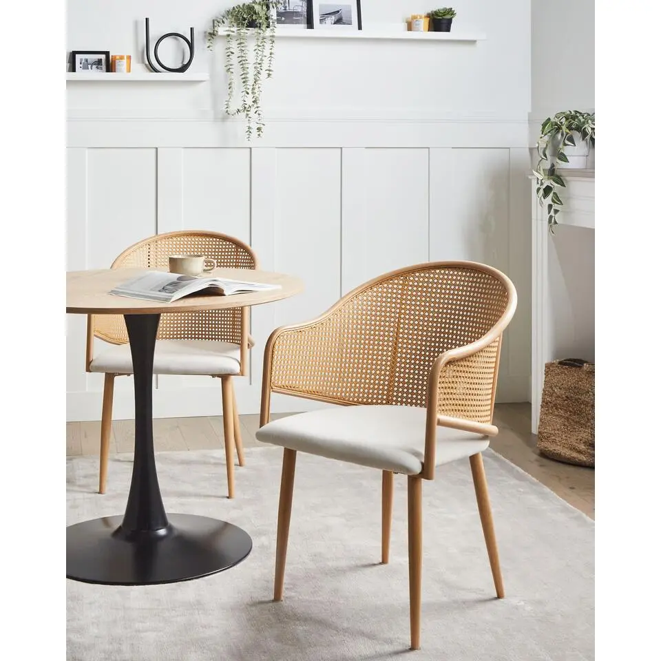 WEIMAR - Eetkamerstoel set van 2 - Lichtbruin/Wit - Polyester