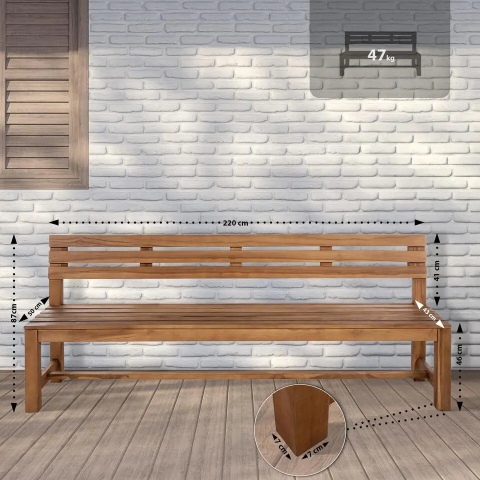 CLP Teakbank Augusta 220 cm