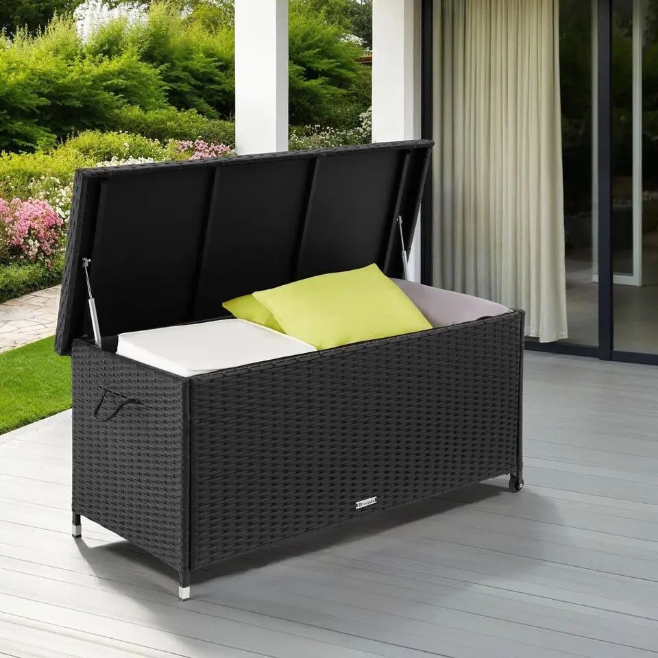 tectake Wicker opbergbox Kiruna met kunststof gaas, 120x55x61,5cm, 270l, Zwart