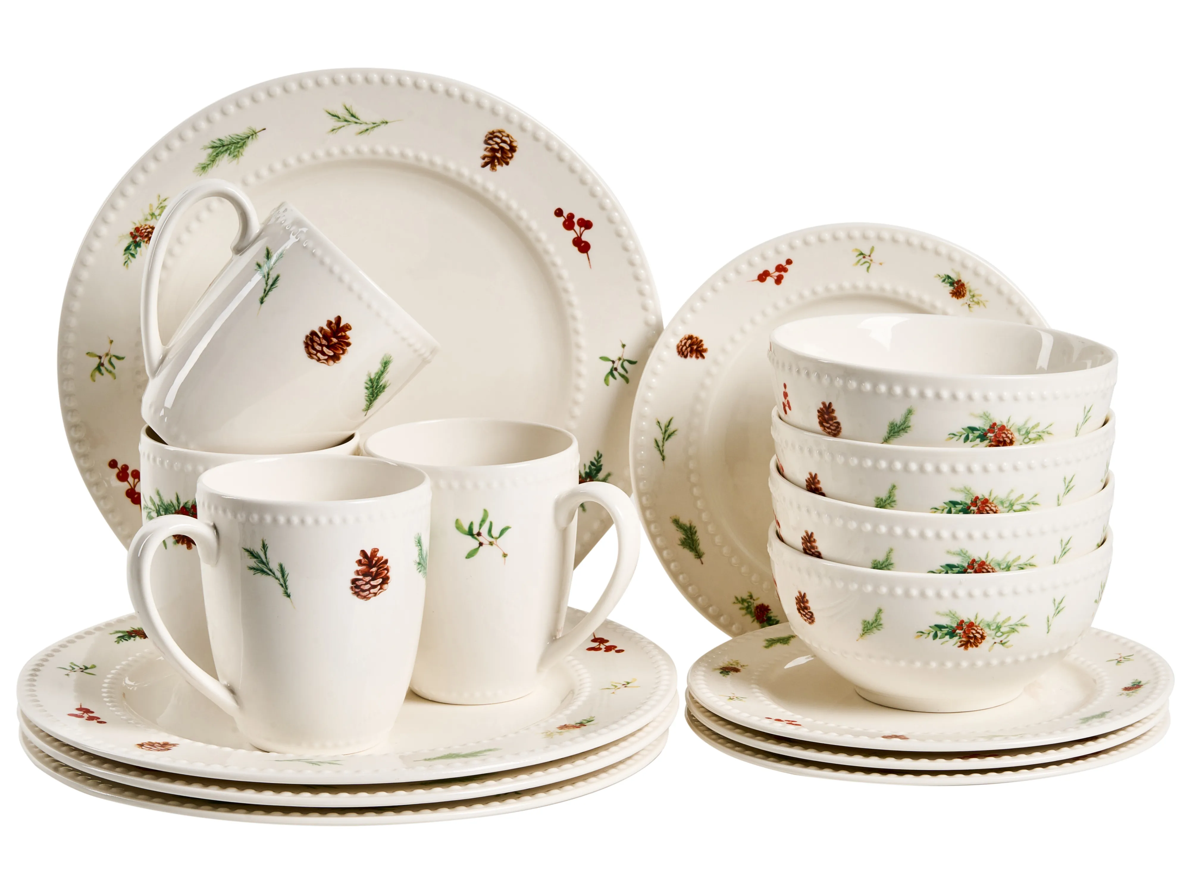 Set of 16 Dinnerware MARJORAM Porcelain White