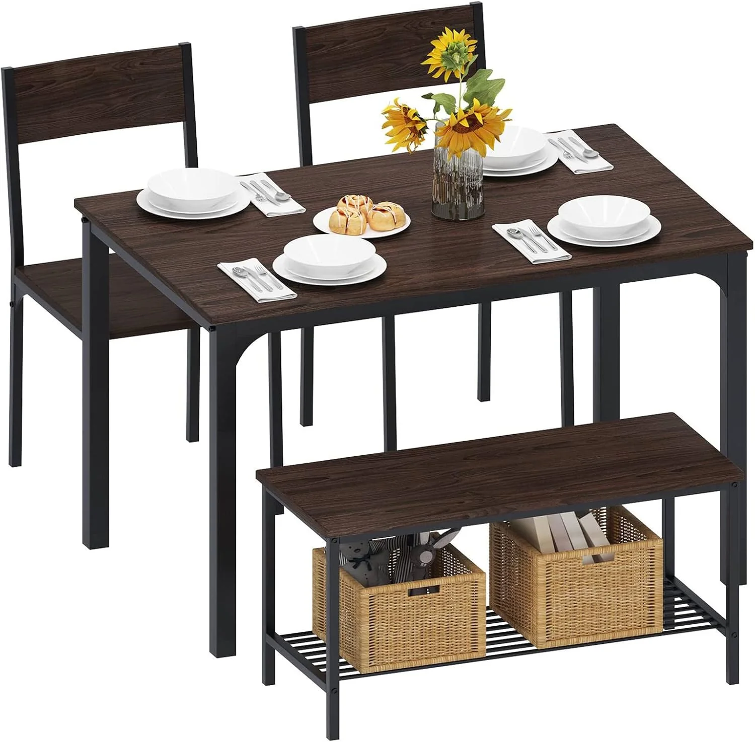 Dining Table and Chairs Dining Table Set with 2 Chairs and 1 Bench Bar Set Kitchen Table and Chairs for Dining Room Bistro Set��Pure White(Pure White)