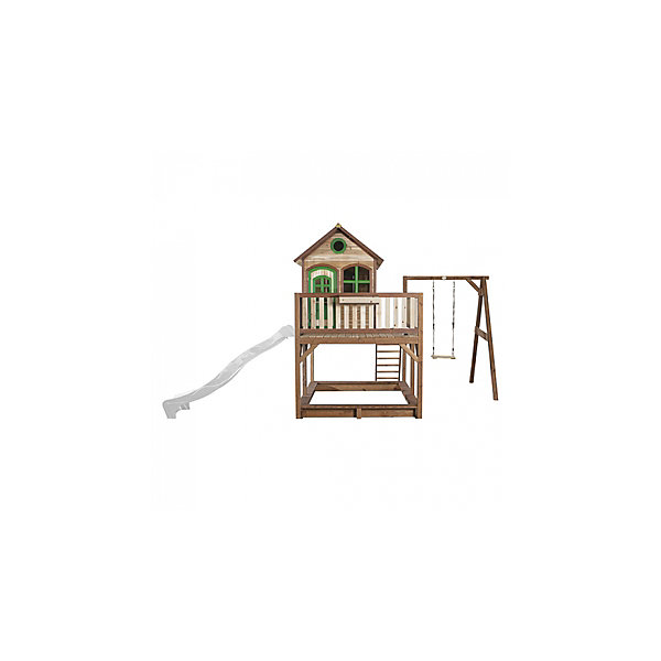 AXI Classic Liam Maisonnette avec Balancoire Simple Marron vert Toboggan Blanc