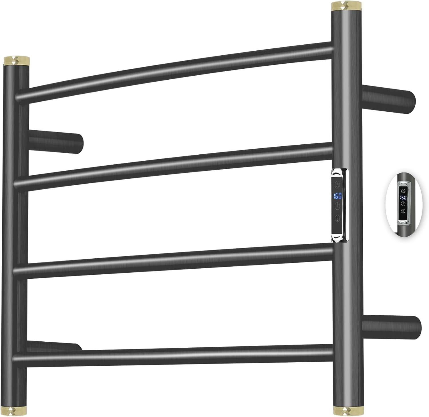Electric Towel Warmer Rack,Heating Towel Warmer,Timer & Temperature Control,Wall-Mounted Plug-in for Bathroom, Gunmetal Grey,Stainless Steel,4-Bar(16.54x23.62x5.51in)