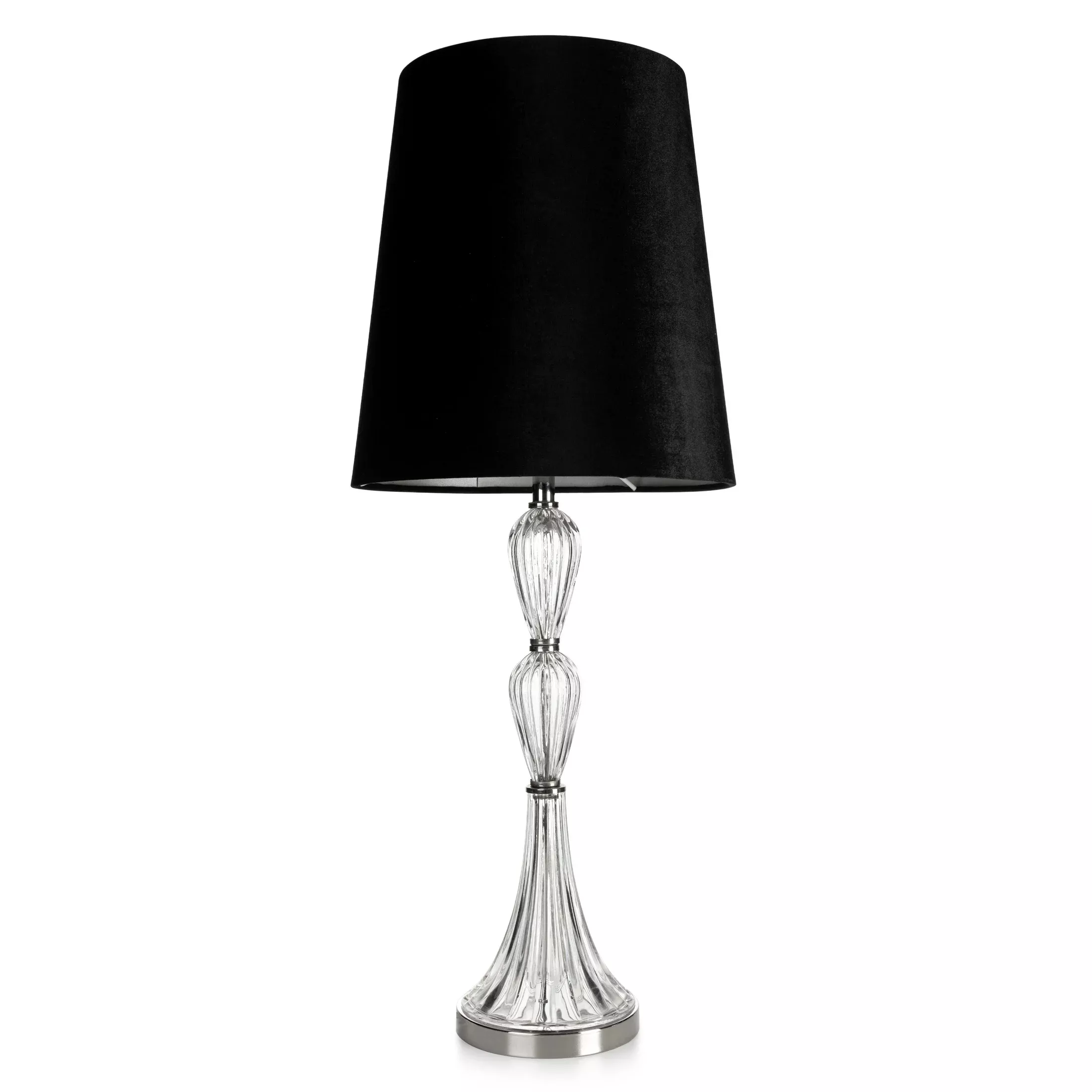 Lampa stołowa do salonu czarna ROBI z kryształową podstawą i matowym abażurem