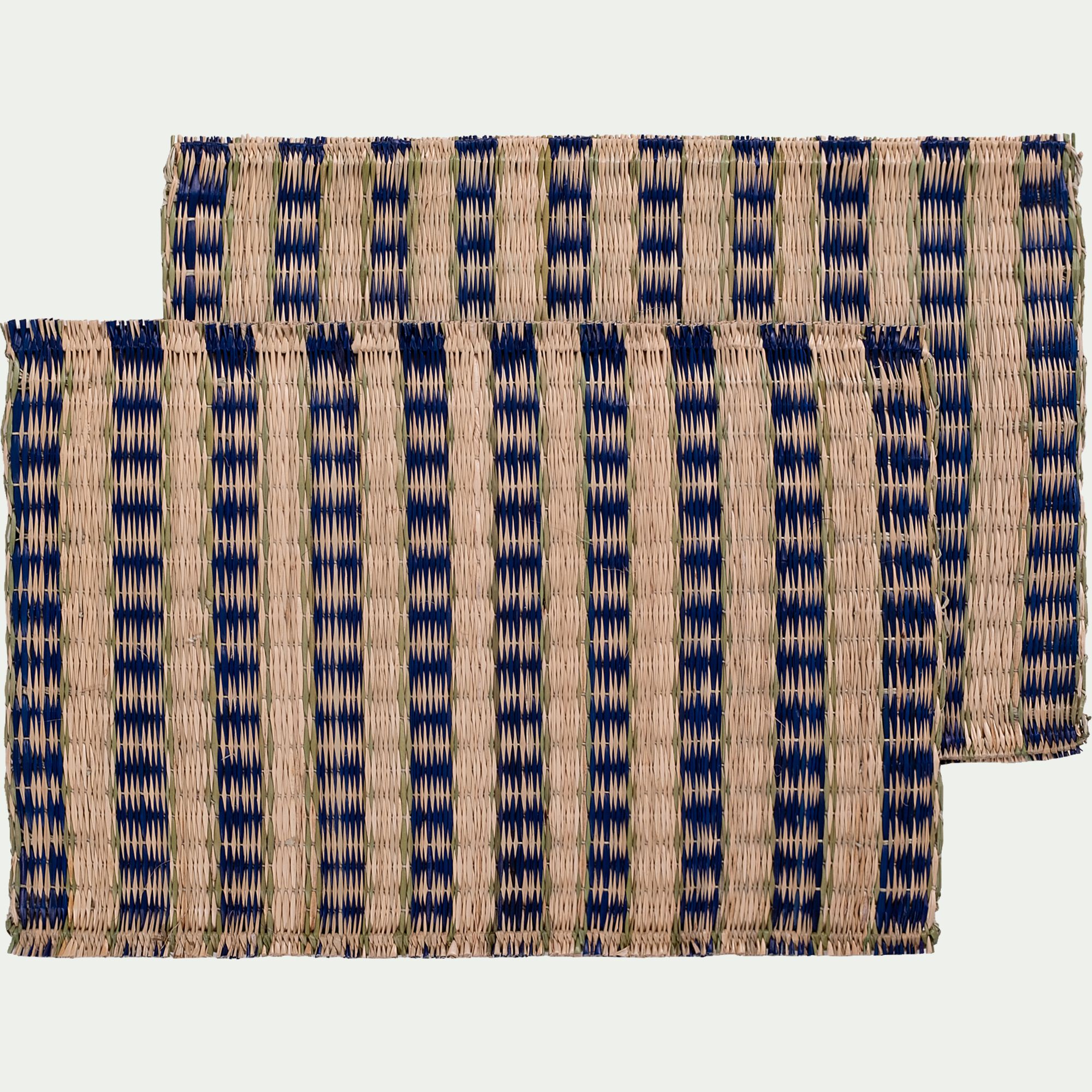LEMOS - Lot de 2 sets de table à rayures en jonc de mer 30x45cm - bleu