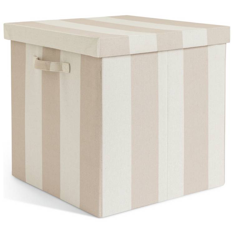 Habitat 40cm Fabric Storage Box with Lid - Natural Stripe