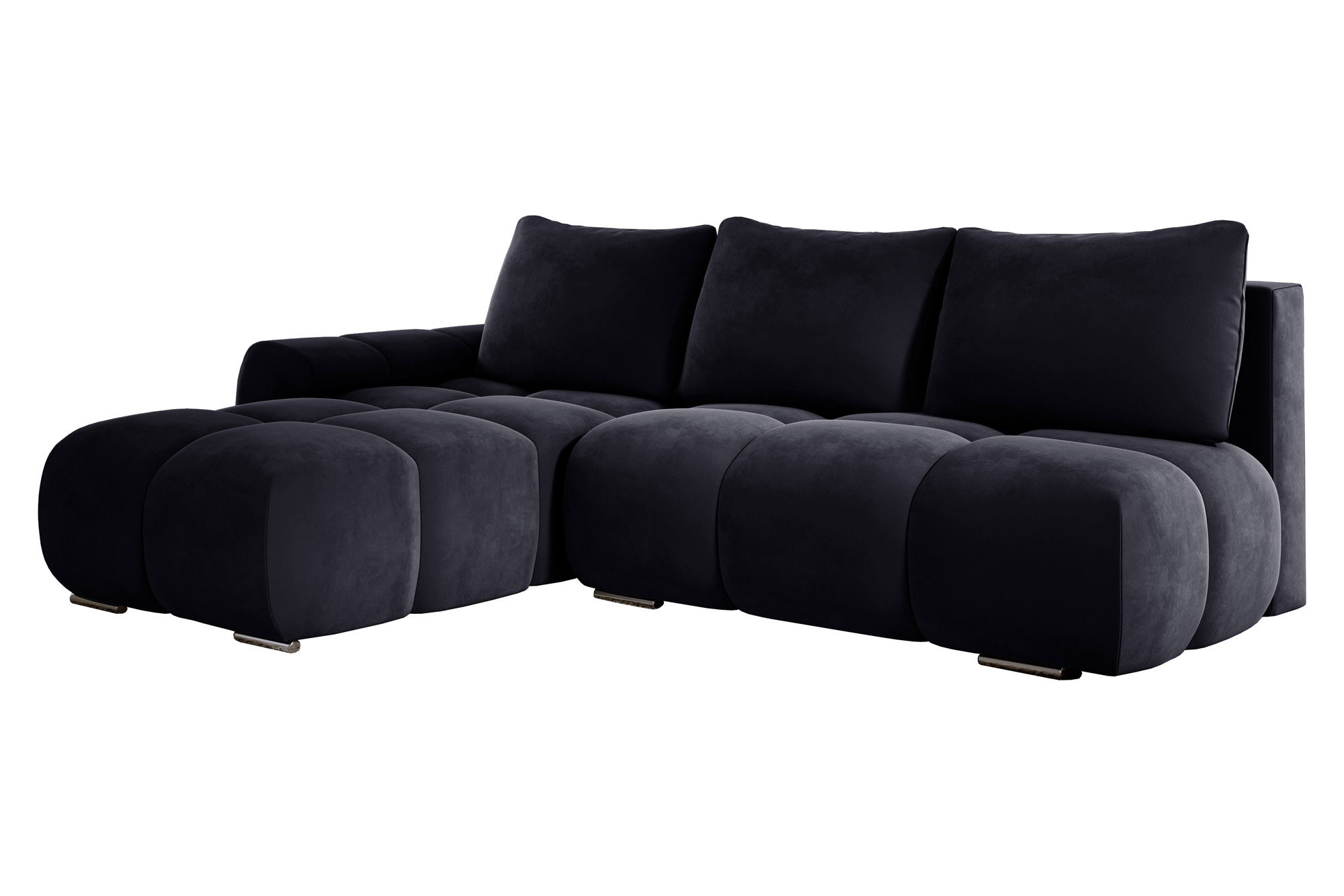 Antracytowa sofa narożna rozkładana na sprężynach ALFERIA pojemnik lewa