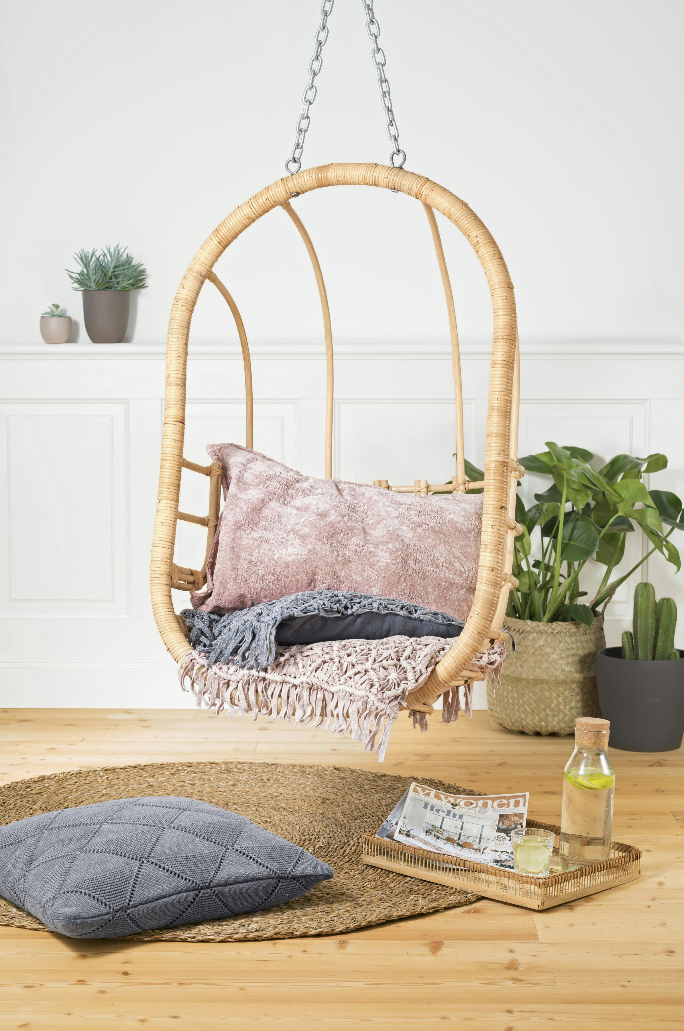 WAVE - Housse de coussin jacquard mauve avec volant 1 cm 60 x 40