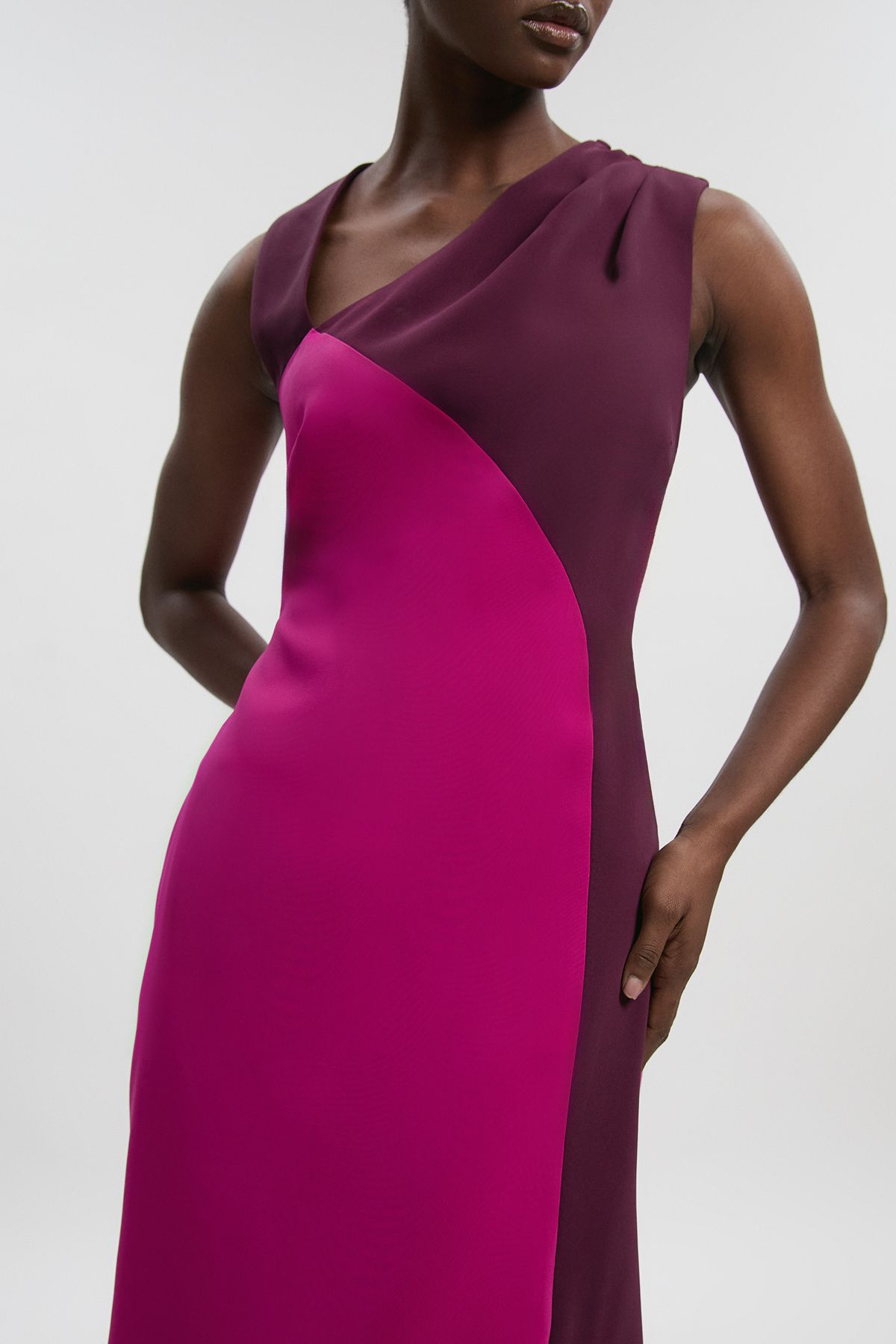 KarenMillen Soft Tailored Colour Block Halter Neck Midi Dress