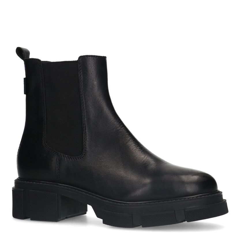 Manfield Zwarte leren chelsea boots