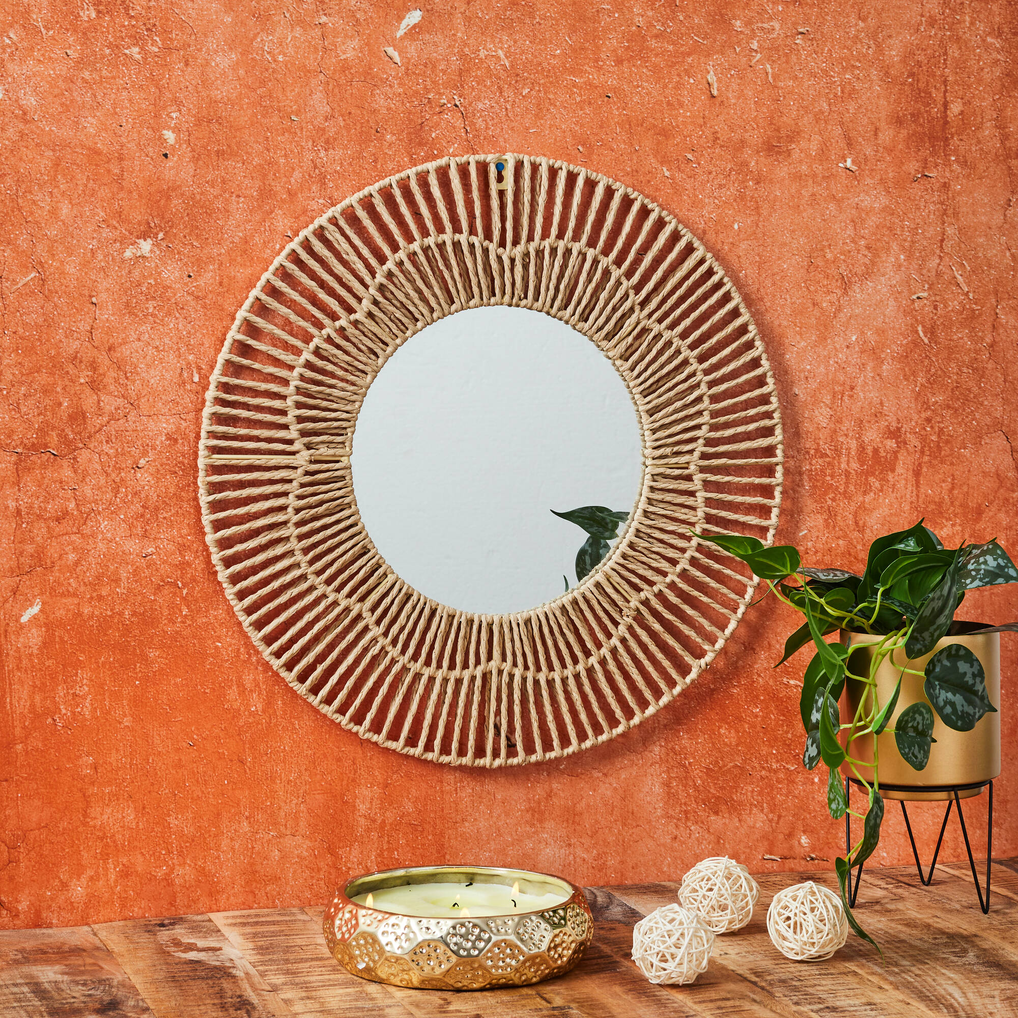Miroir rond en corde