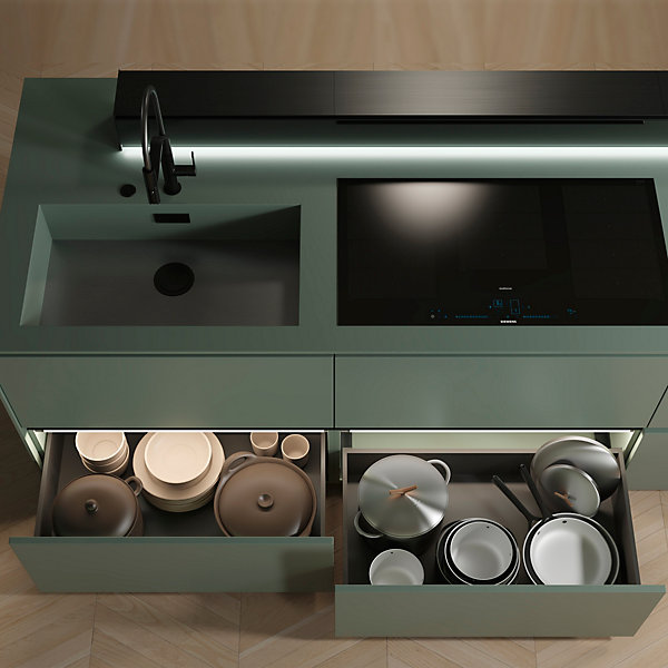 Emuca Tiroir extérieur Vertex avec réglages 3D hauteur 242mm, 60kg, profondeur 450mm, acier, Peint aluminium