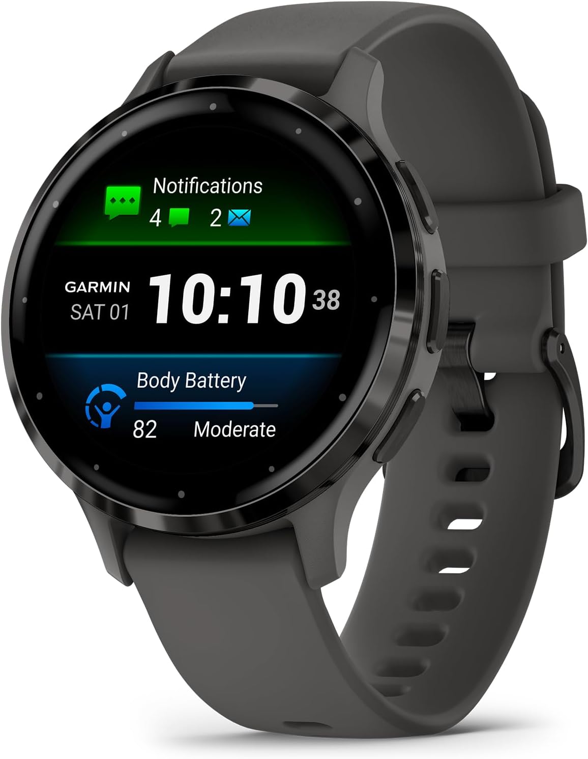 Garmin Venu 3S Running GPS Smartwatch with AMOLED Display  Advanced Health  Fitness Features  Up to 14 Day Battery Life with Signature Power Bundle | Slate with Pebble Gray Silicone Band