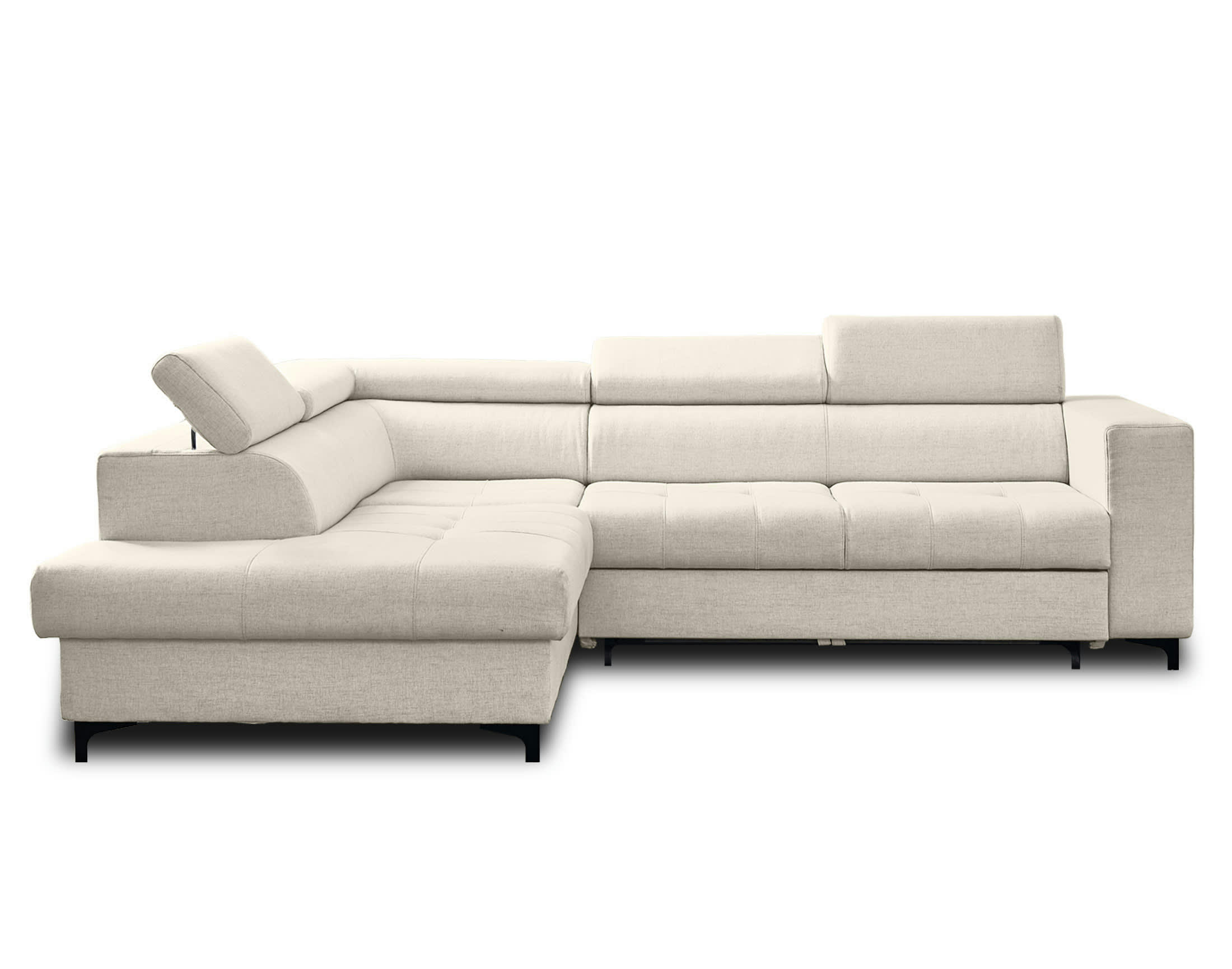 OLINDA - Canapé d'angle gauche convertible 5 places en tissu beige