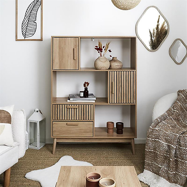 PAJAN - Bibliothèque Etagère Effet Bois avec Tasseaux