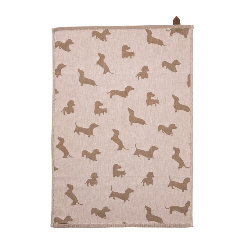 Theedoek teckels - roze/bruin - 50x70 cm
