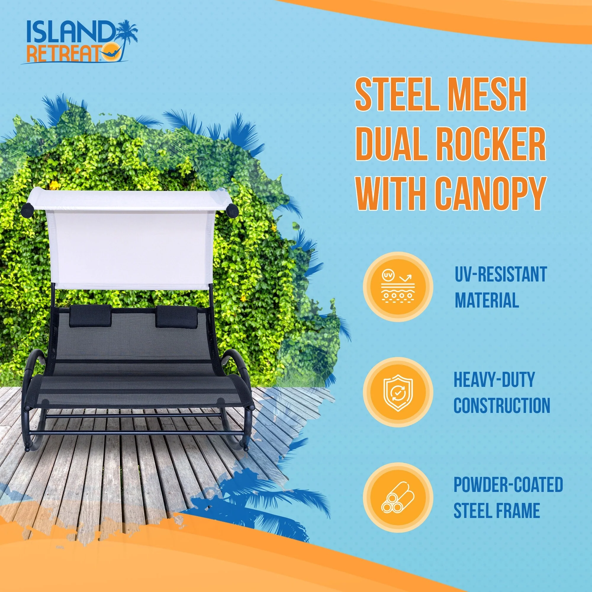 Island Retreat Ultra Comfortable Cool Mesh Dual Rocker With Canopy