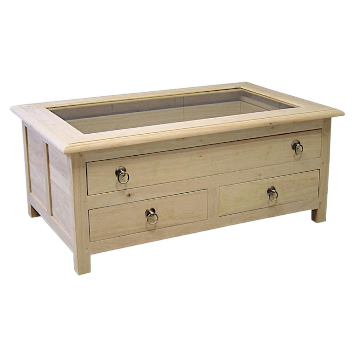Table basse rectangle plateau vitré hévéa 95x60x40cm TRADITION