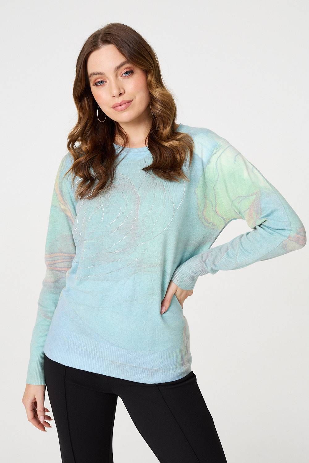 Izabel London Marble Print Metallic Relaxed Jumper