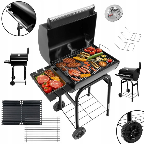 Grill Ogrodowy Węglowy Z Kominem Beczkowy 2 Chromowane Ruszty Mega-M