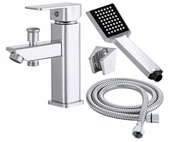 Bateria umywalkowo wannowa z prysznicem zestaw Caro chrom