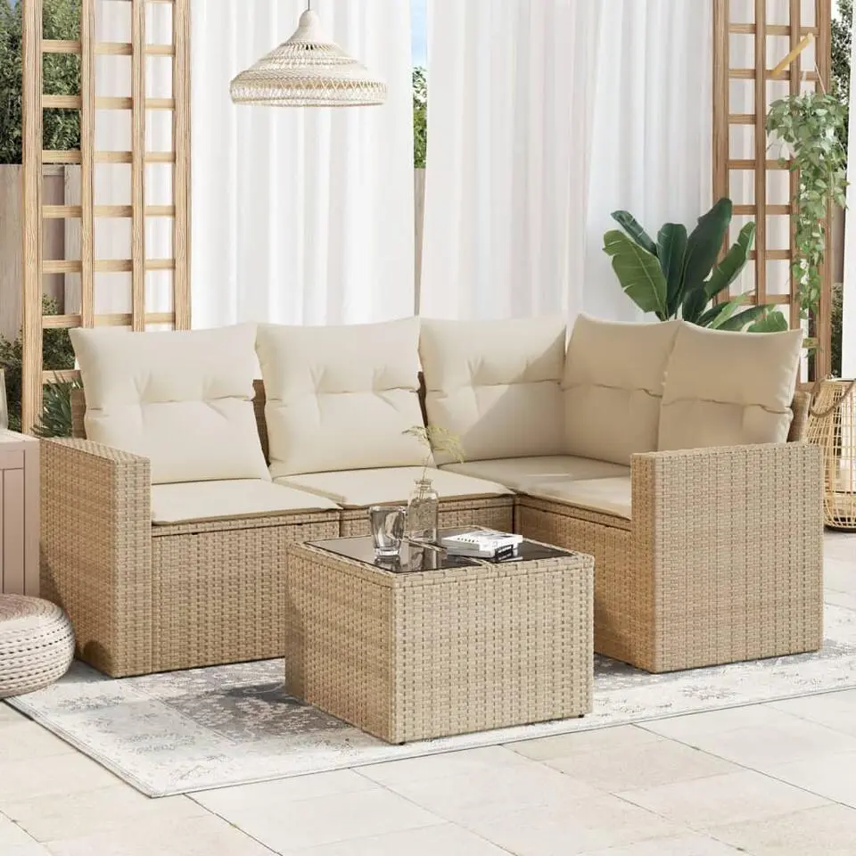 vidaXL - Loungeset - Beige and Cr&egrave;mewit - Poly rattan - 5 stuks