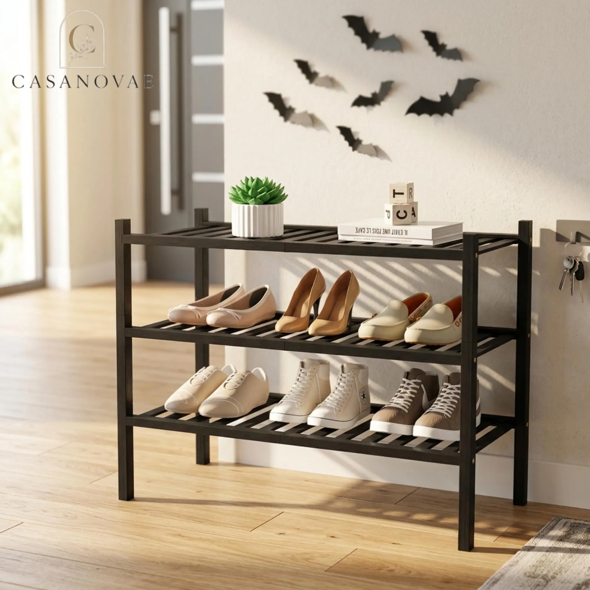 3 Tier Bamboo Shoe Rack 27inch Floor | Entryway Closet Shoe Organizer | Home Storage Gift