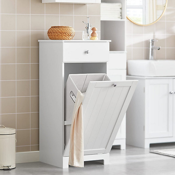Meuble Salle de Bain Armoire Moderne Panier à Linge Blanc Rangement Corbeille