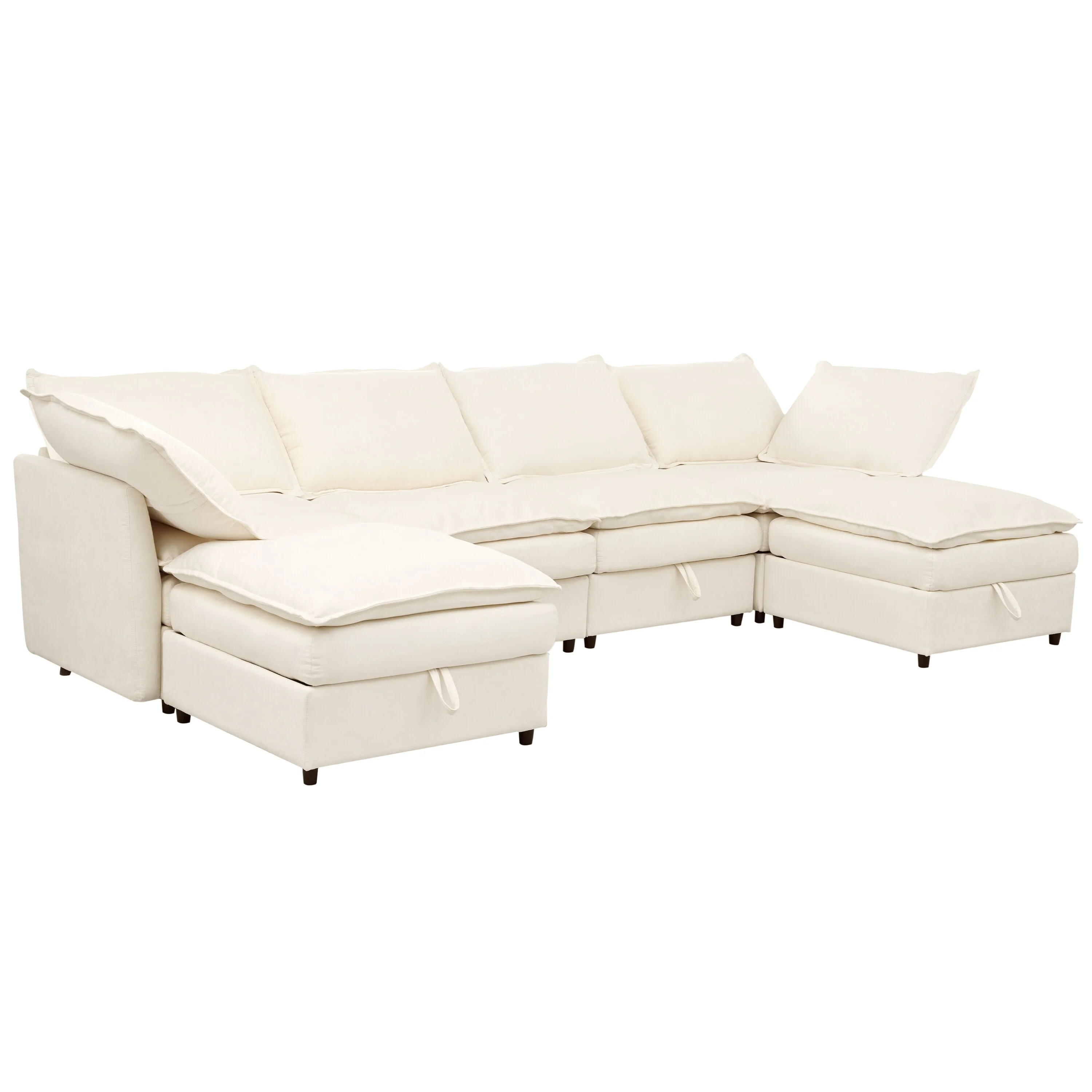 Modern Modular Sectional Sofa with Hidden Under Seat Storage and Piped Cushions for Living Room or Guest Room