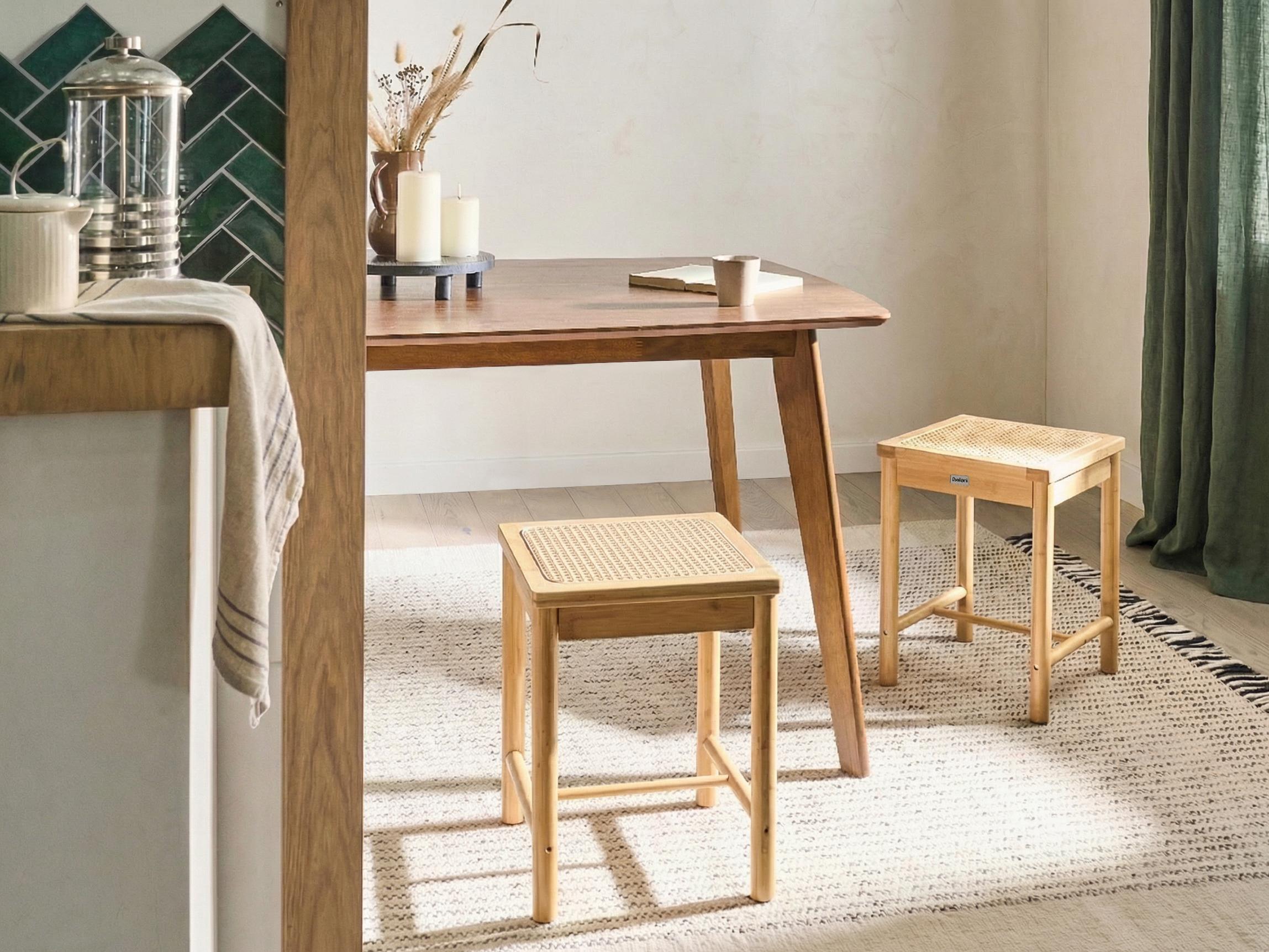 Set of 2 Stools EVIRES Bamboo Light Brown