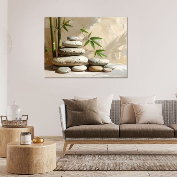 Obraz do salonu sypialni, Kamienie zen spa liście bambusa 30x20