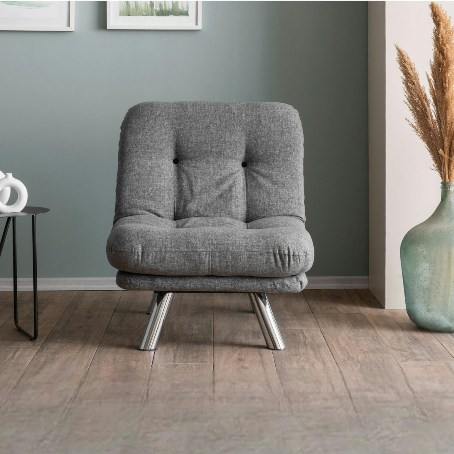 Fauteuil convertible banquette gris chiné pieds chromés CUSCO