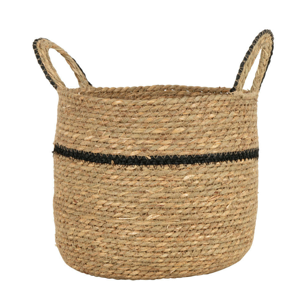 Zurich - Panier de rangement en jonc de mer marron et liseré noir