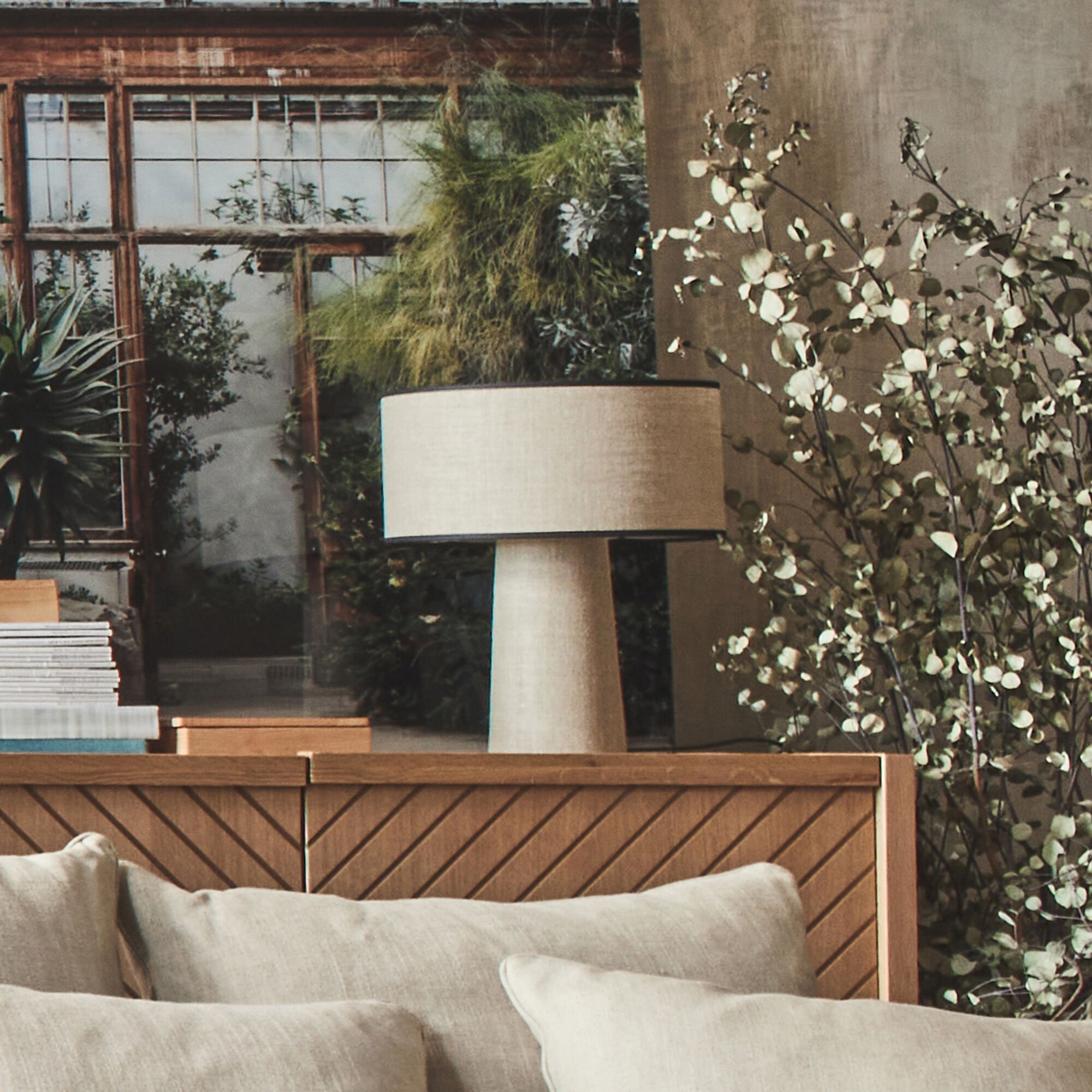 TINEL - Lampe en lin calandré - naturel H40cm