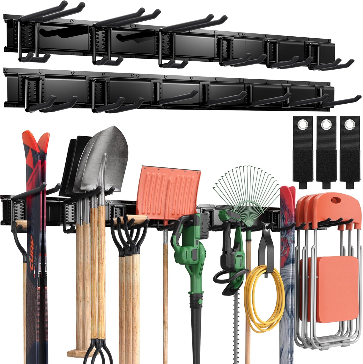 LBT 99 Garage Tool Organizer Wall Mount - 1000lbs Garden Tool Organizer with Adjustable Hooks, Heavy Duty Metal Garage Storage Rack, Anti-Rust Shed Rack Holder Hanging Rake Broom Mower Snowboard