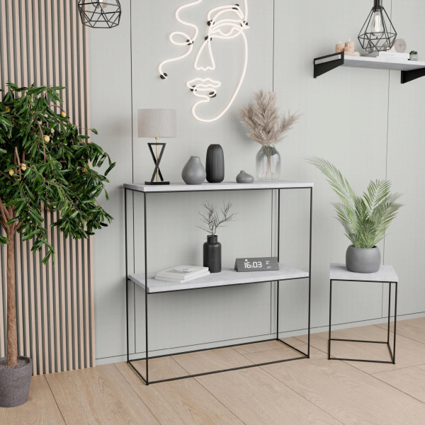 Nowoczesna Konsola Podwójna Przedpokój Loft 80x30x80 Czarna Beton Jasny
