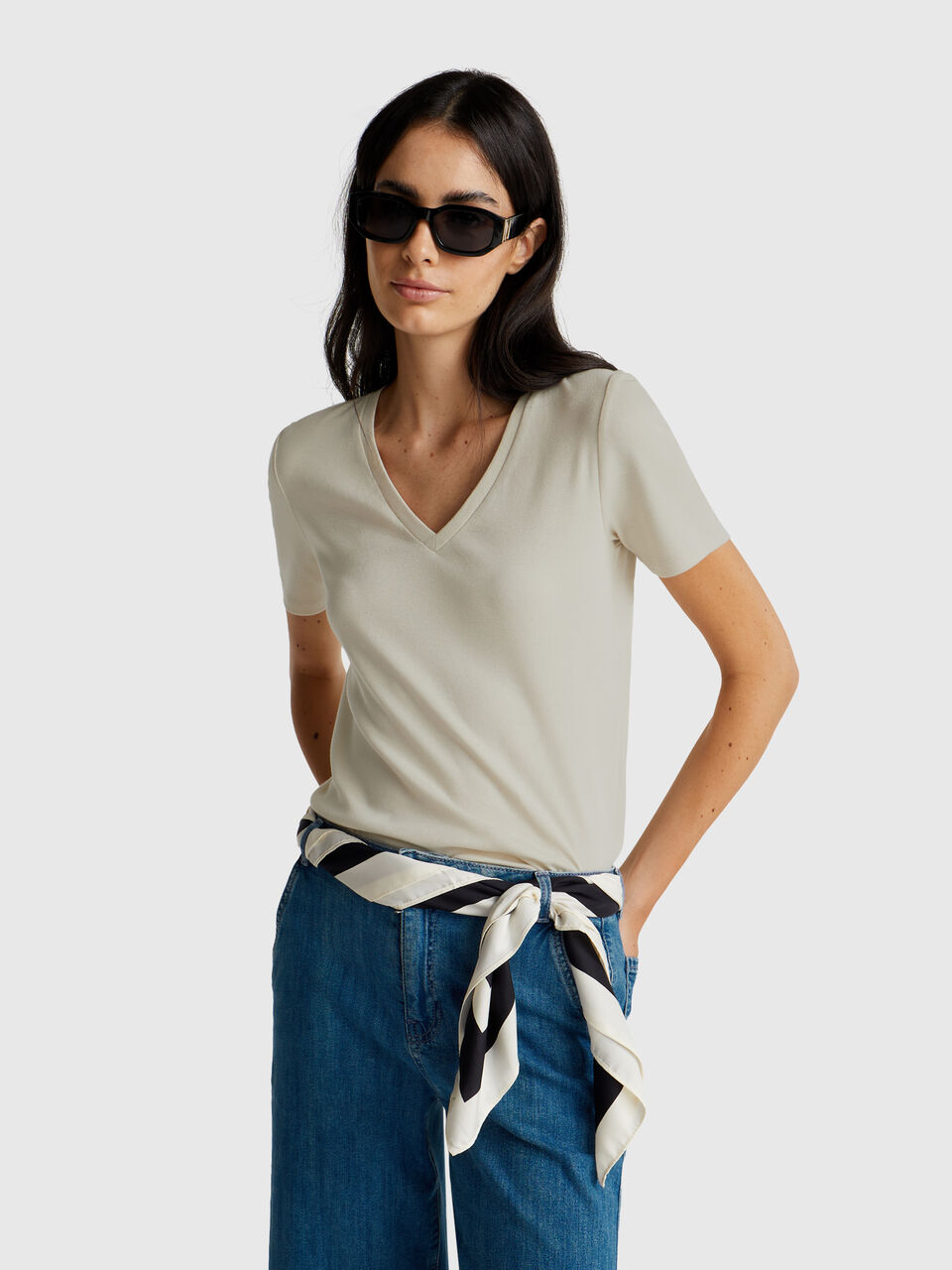 Pure cotton t-shirt with V-neck