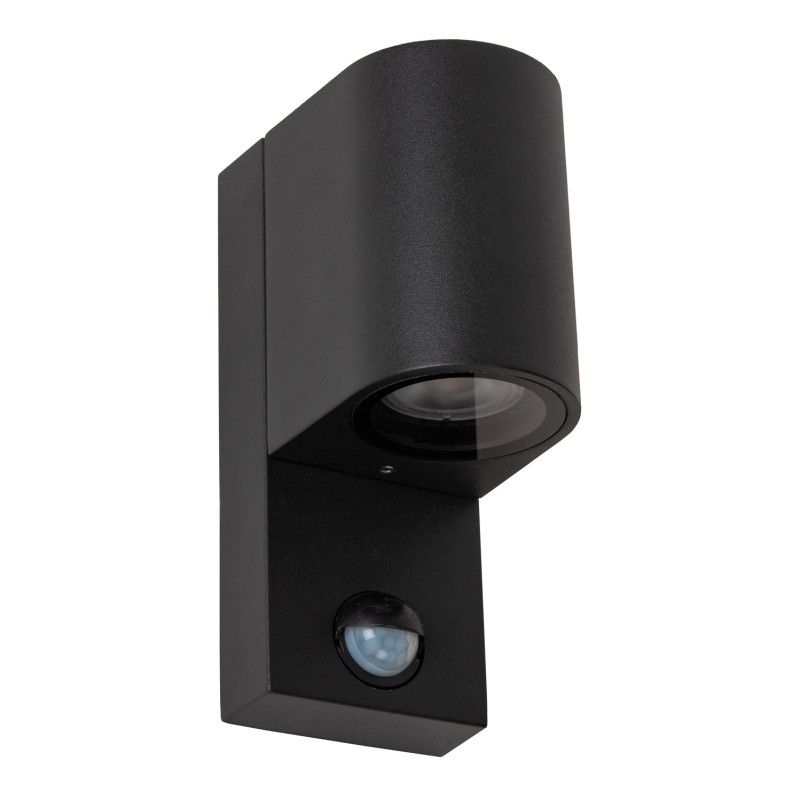 Applique extérieure Zaro ronde noire avec détecteur de mouvement GU10 7 W LUCIDE
