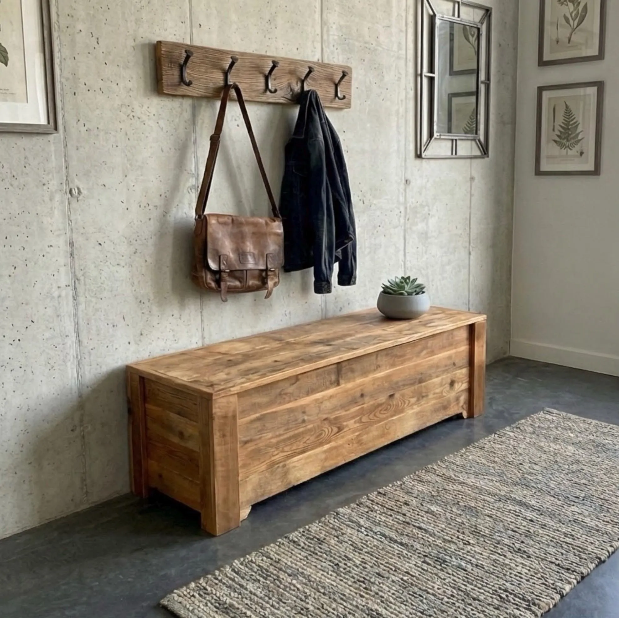 Rustic Reclaimed Wood Storage Bench – Handcrafted Bedroom or Entryway Furniture