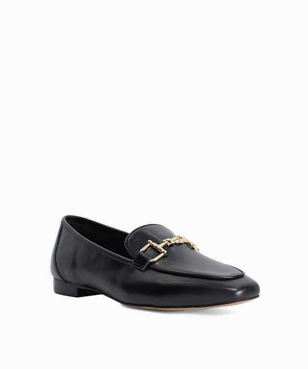 Grained Black - Leather Hardware-Detail Loafers