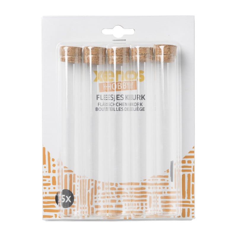 Flesjes met kurk - set van 5 - 15 cm