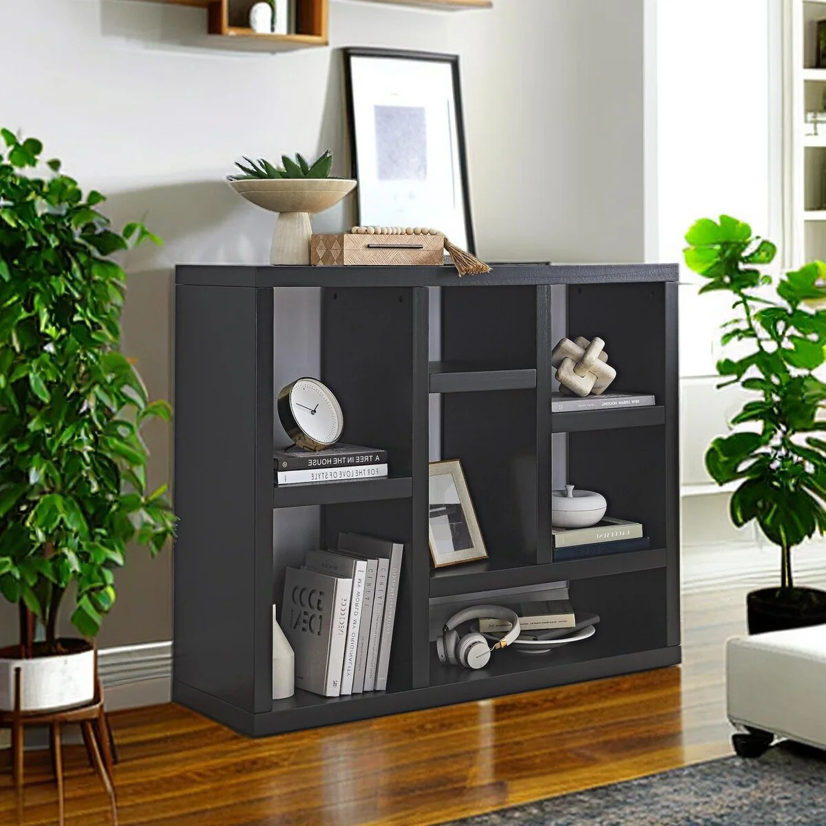 Wooden Shelf Bookcase,Display Storage Cabinet with 7 Cube, Floor Standing Bookshelf, Entryway, Living Room Storage Cabinet