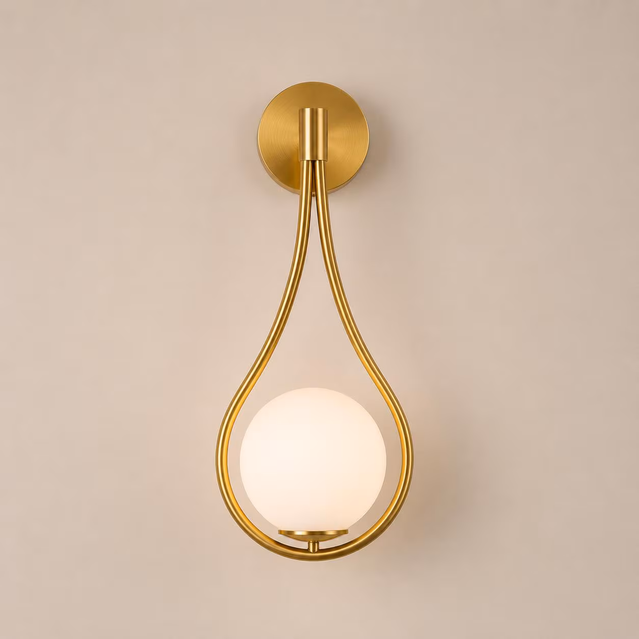 Brass Teardrop Wall Sconce, Frosted Globe Light, Mid Century Modern Lamp