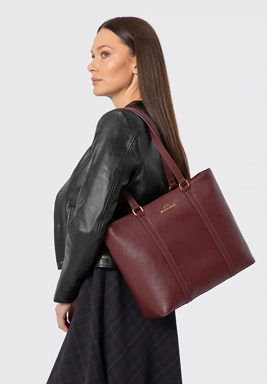 Elegancka torebka shopperka ze skóry naturalnej bordowa