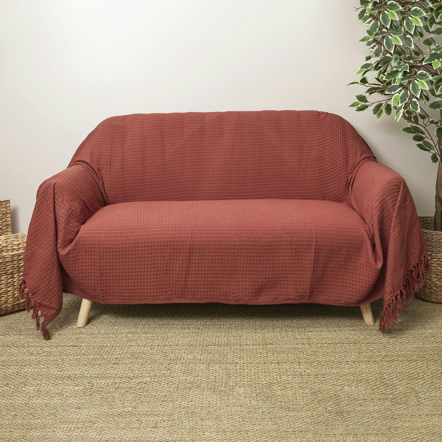 - Plaid gaufré 170 cm x 250 cm orange terracotta